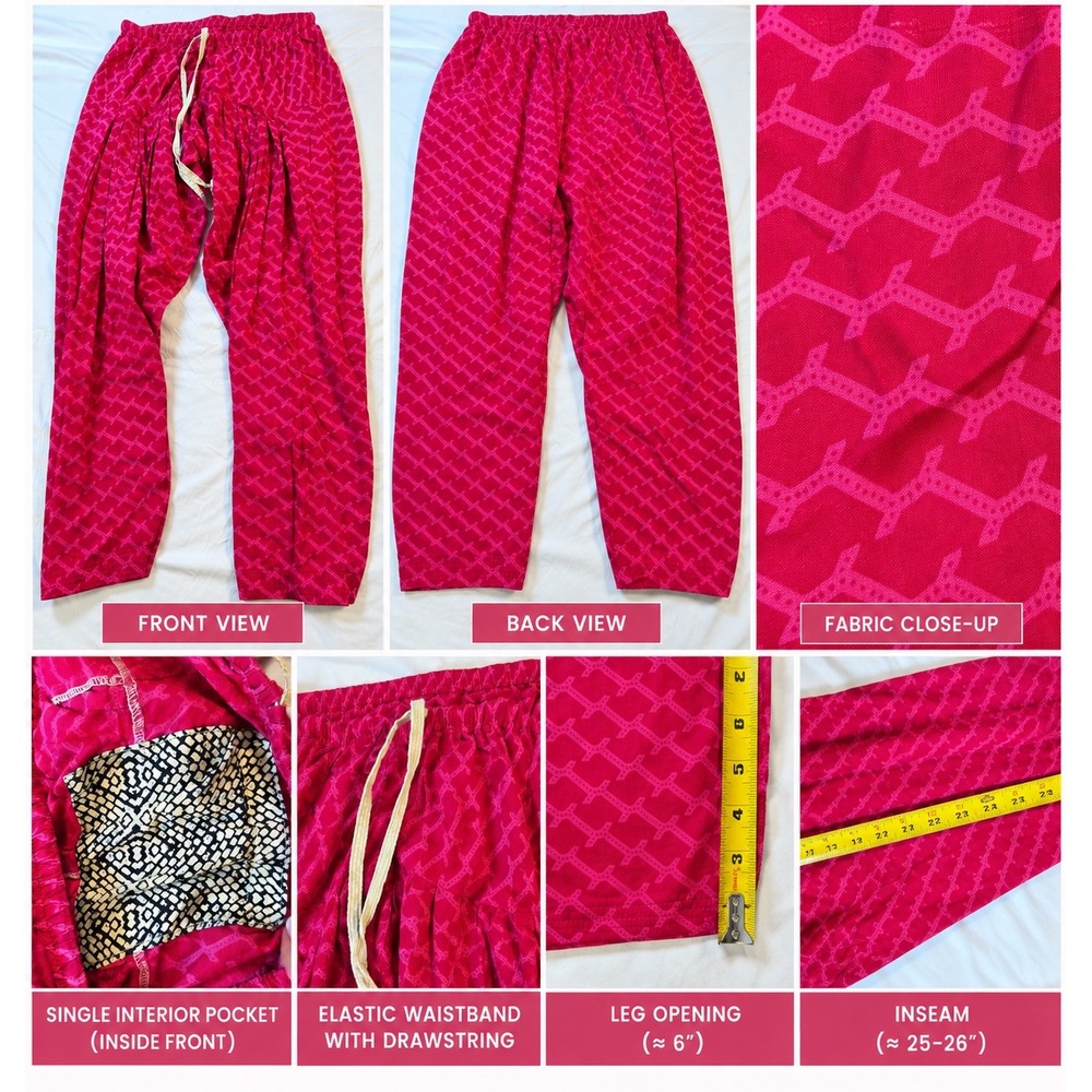 Pink Geometric Print Harem Pants Elastic Waist Drawstring Tapered Leg Women